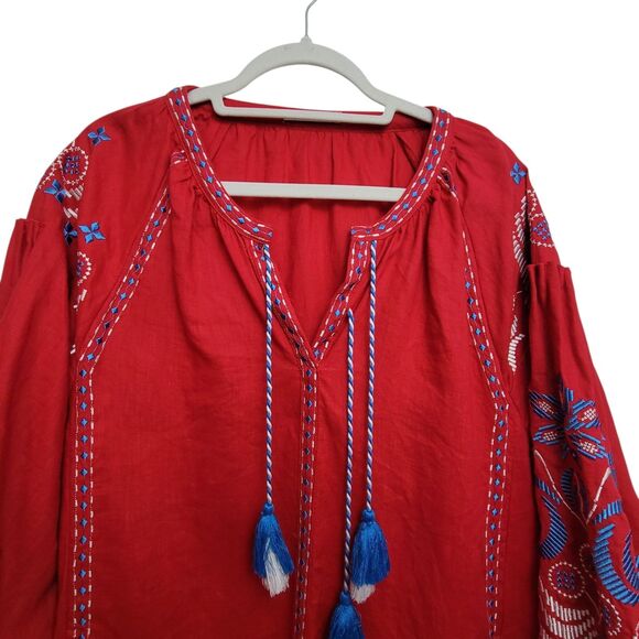 Aurie L'Atelier Red Embroidered Dress W/Missing String + Tassel No Size/Fabric - Picture 3 of 11